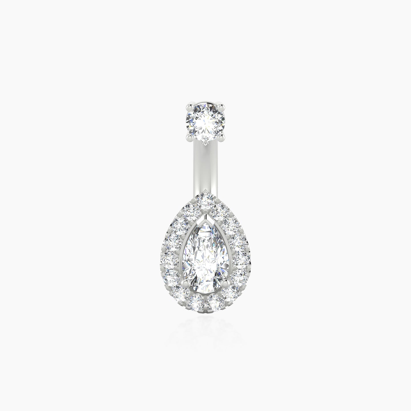 Eirene | 18k White Gold 10 mm 8.5 mm Halo Pear Diamond Navel Piercing