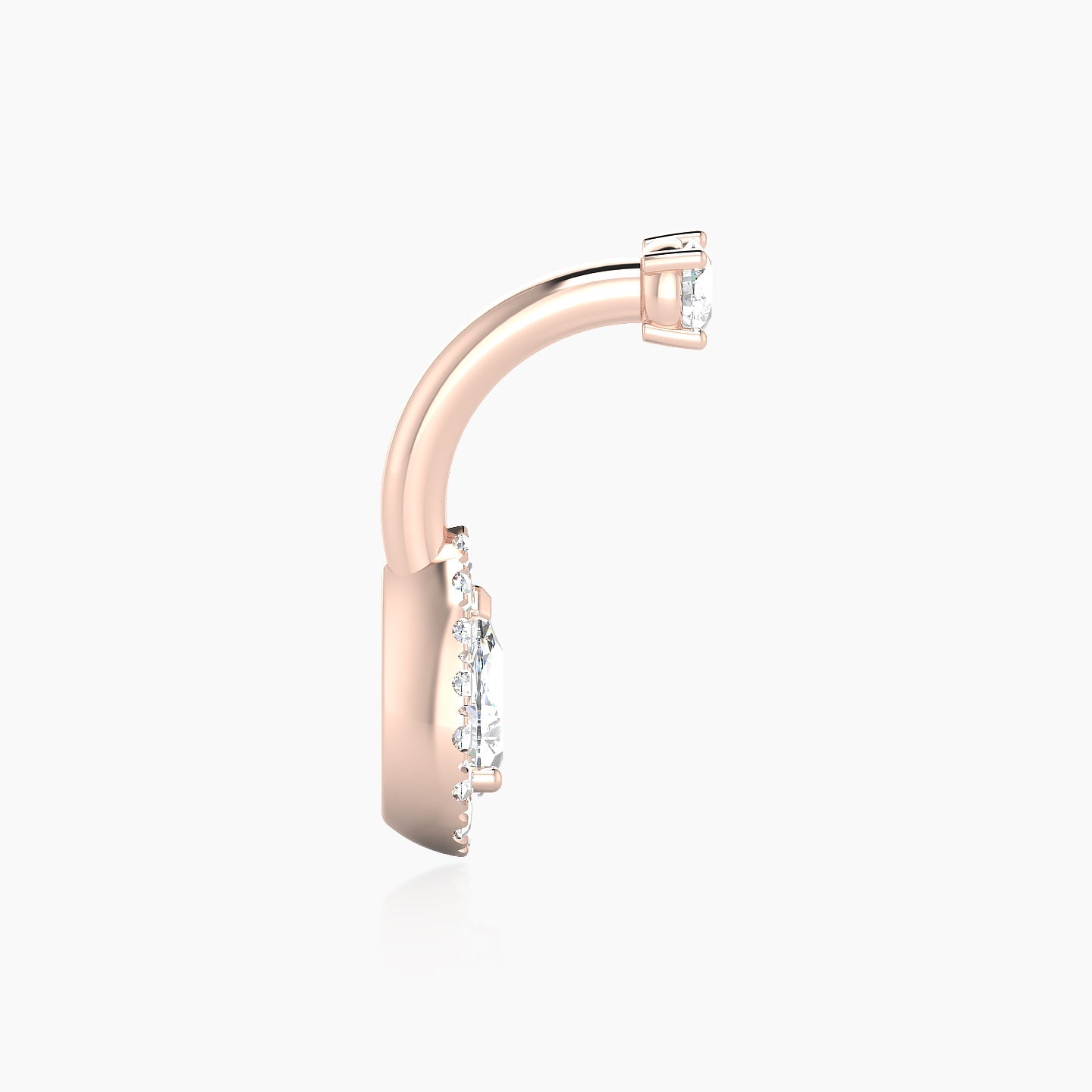 Eirene | 18k Rose Gold 10 mm 8.5 mm Halo Pear Diamond Navel Piercing
