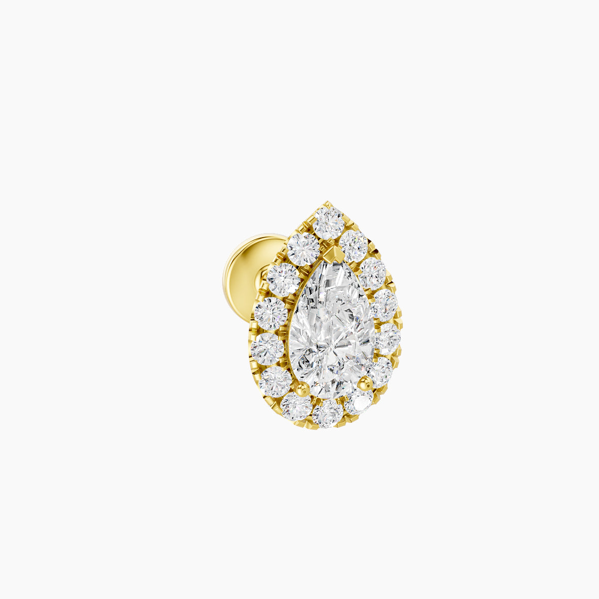 Eirene | 18k Yellow Gold 8.5 mm 5 mm Halo Pear Diamond Piercing