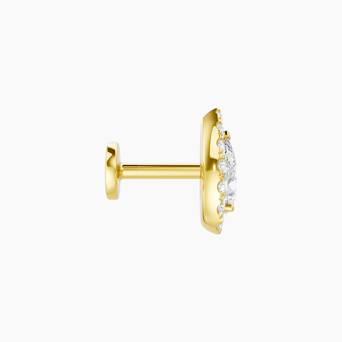 Eirene | 18k Yellow Gold 8.5 mm 5 mm Halo Pear Diamond Piercing