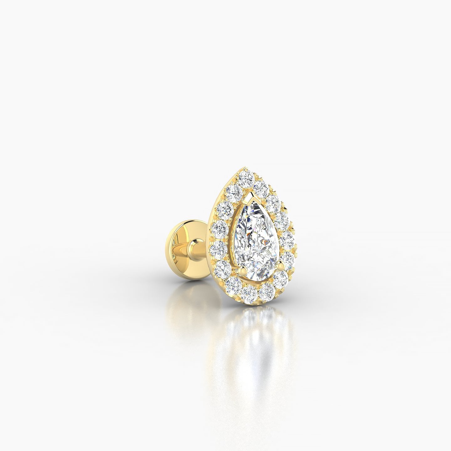 Eirene | 18k Yellow Gold 8.5 mm 5 mm Halo Pear Diamond Piercing