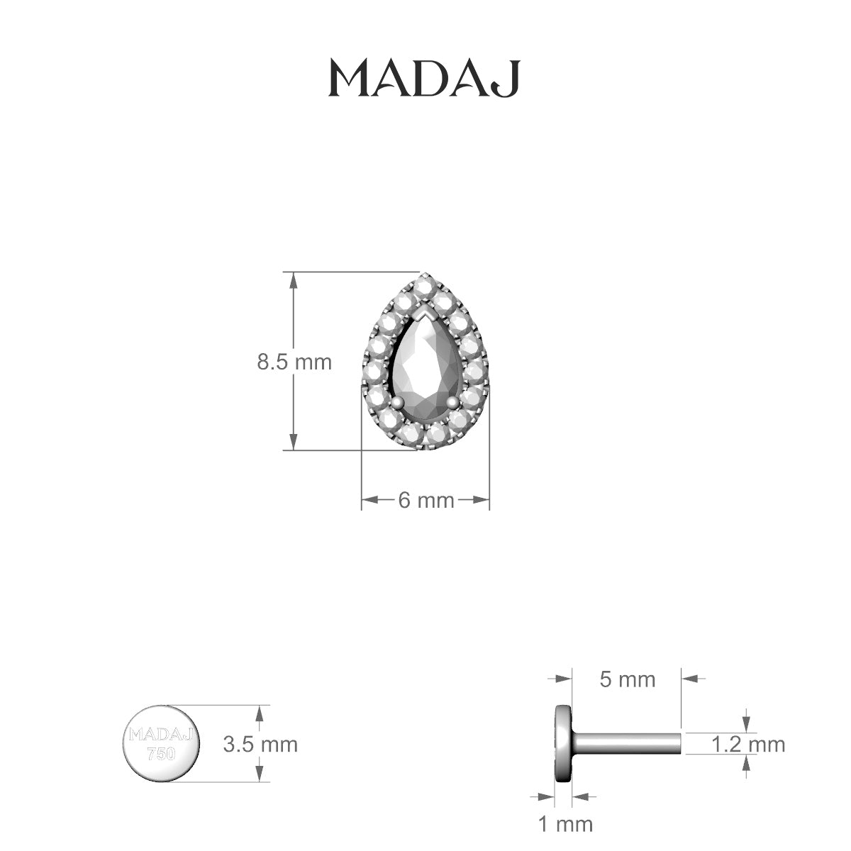 Eirene | 18k White Gold 8.5 mm 5 mm Halo Pear Diamond Piercing