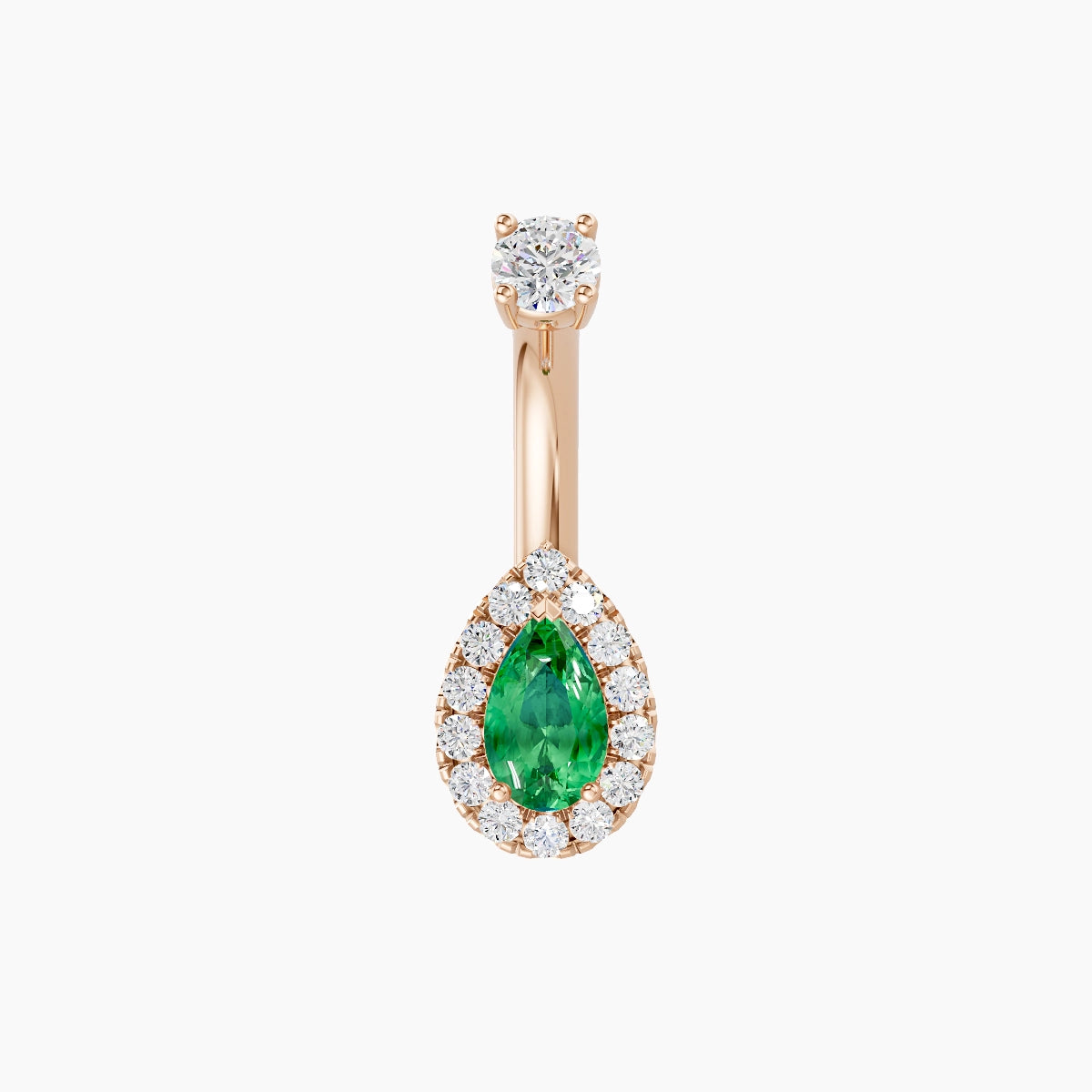 Eirene | 18k Rose Gold 8 mm 6 mm Halo Pear Emerald & Diamond Belly Piercing
