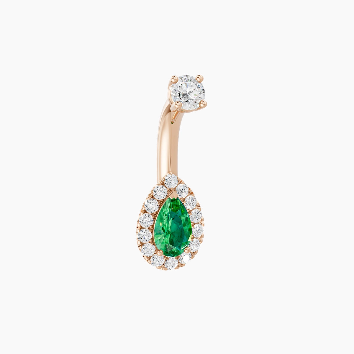 Eirene | 18k Rose Gold 8 mm 6 mm Halo Pear Emerald & Diamond Belly Piercing