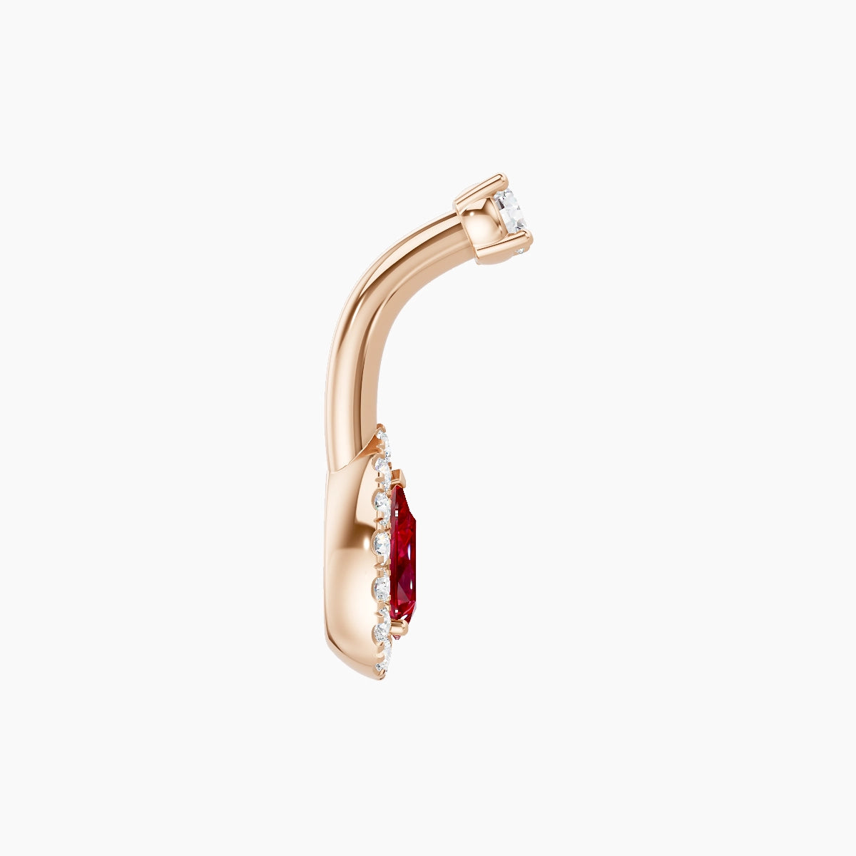 Eirene | 18k Rose Gold 8 mm 6 mm Halo Pear Ruby & Diamond Belly Piercing