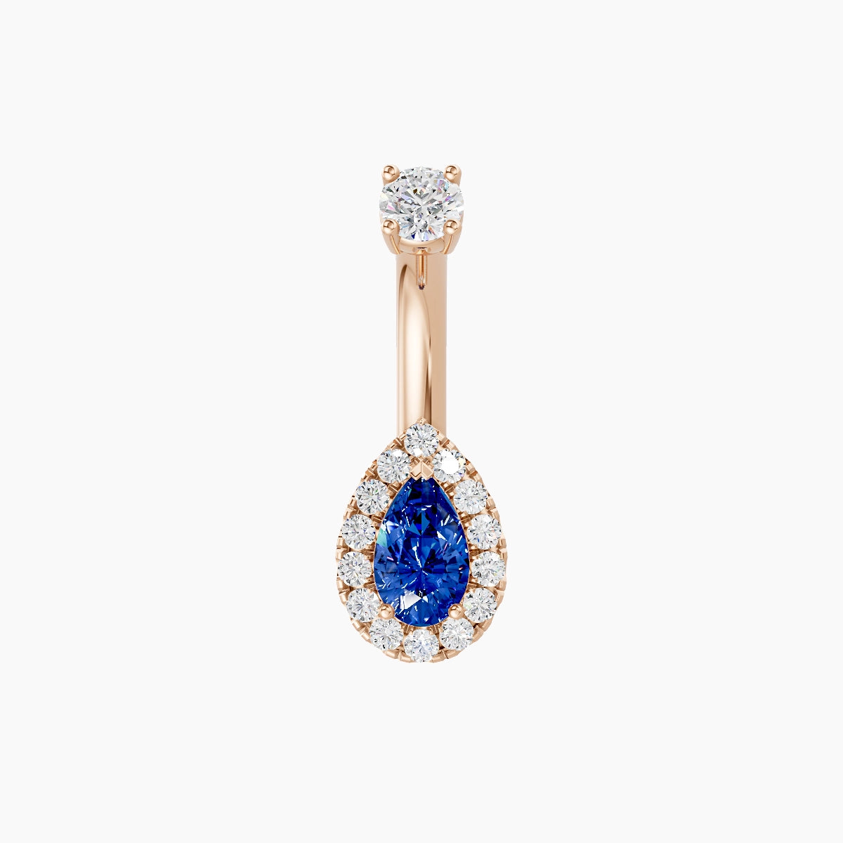 Eirene | 18k Rose Gold 8 mm 6 mm Halo Pear Sapphire & Diamond Belly Piercing