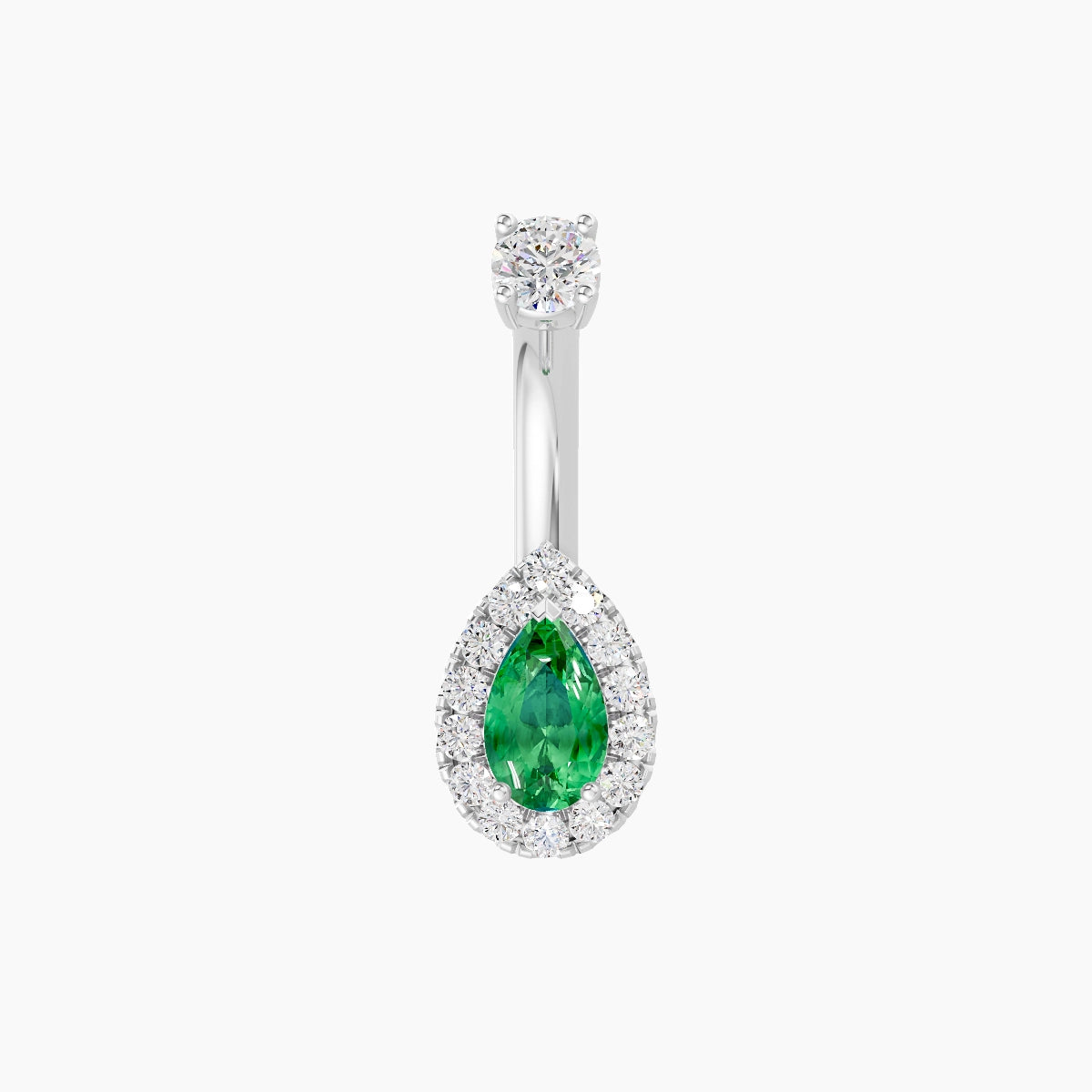Eirene | 18k White Gold 8 mm 6 mm Halo Pear Emerald & Diamond Belly Piercing
