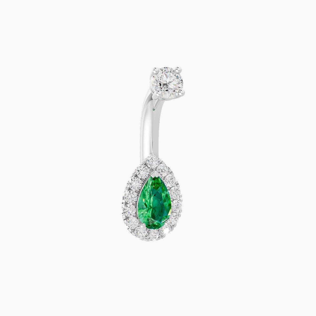 Eirene | 18k White Gold 8 mm 6 mm Halo Pear Emerald & Diamond Belly Piercing
