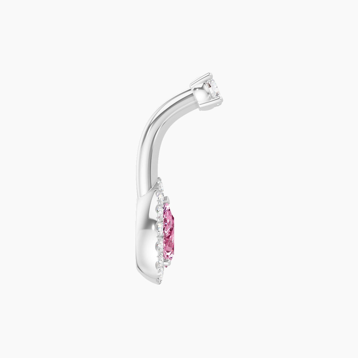 Eirene | 18k White Gold 8 mm 6 mm Halo Pear Pink Sapphire & Diamond Belly Piercing