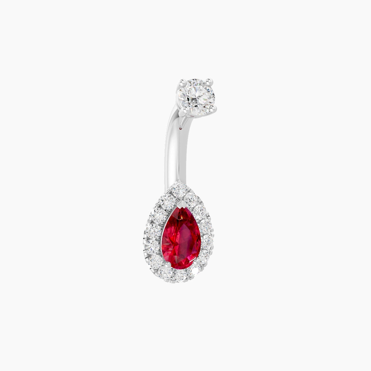 Eirene | 18k White Gold 8 mm 6 mm Halo Pear Ruby & Diamond Belly Piercing