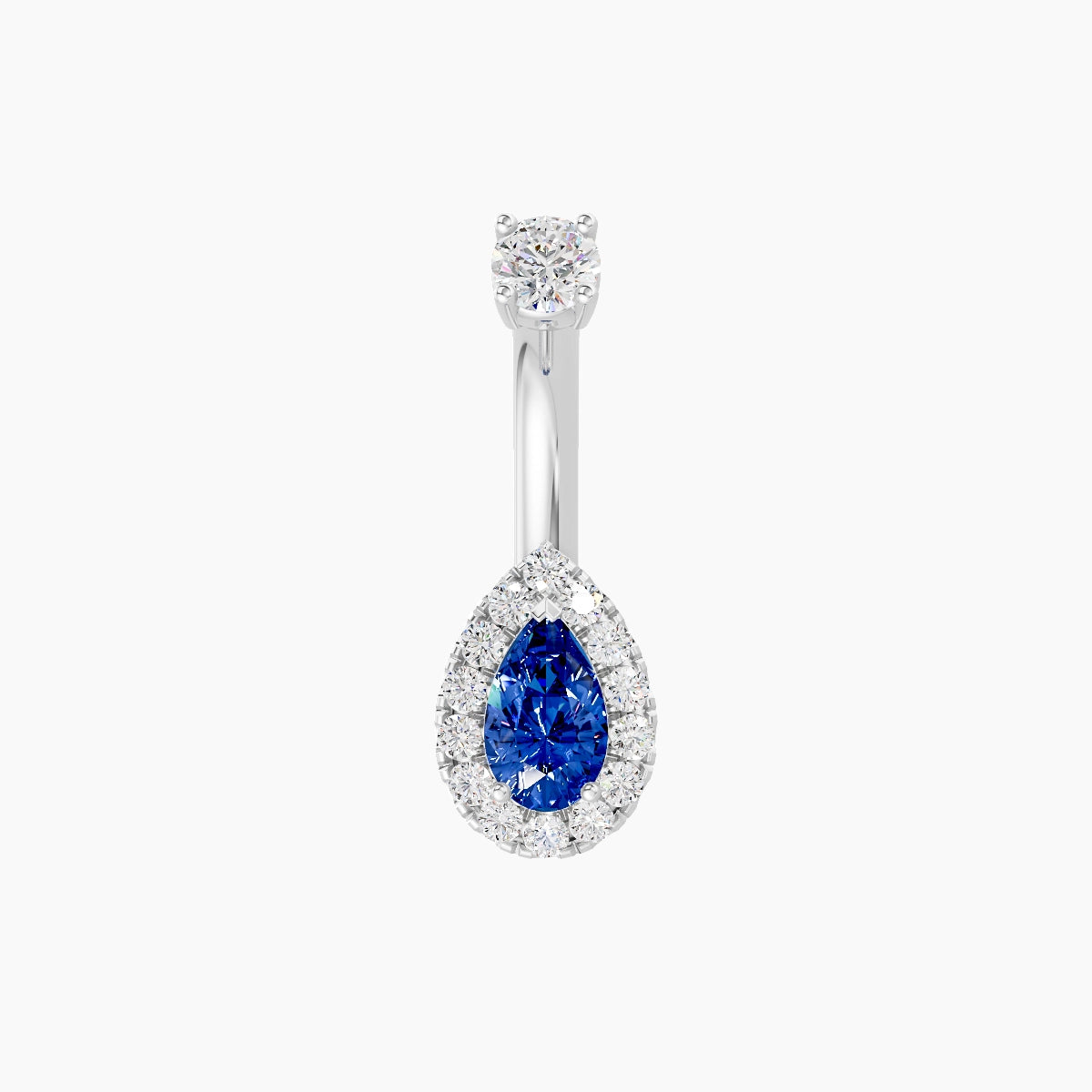 Eirene | 18k White Gold 8 mm 6 mm Halo Pear Sapphire & Diamond Belly Piercing
