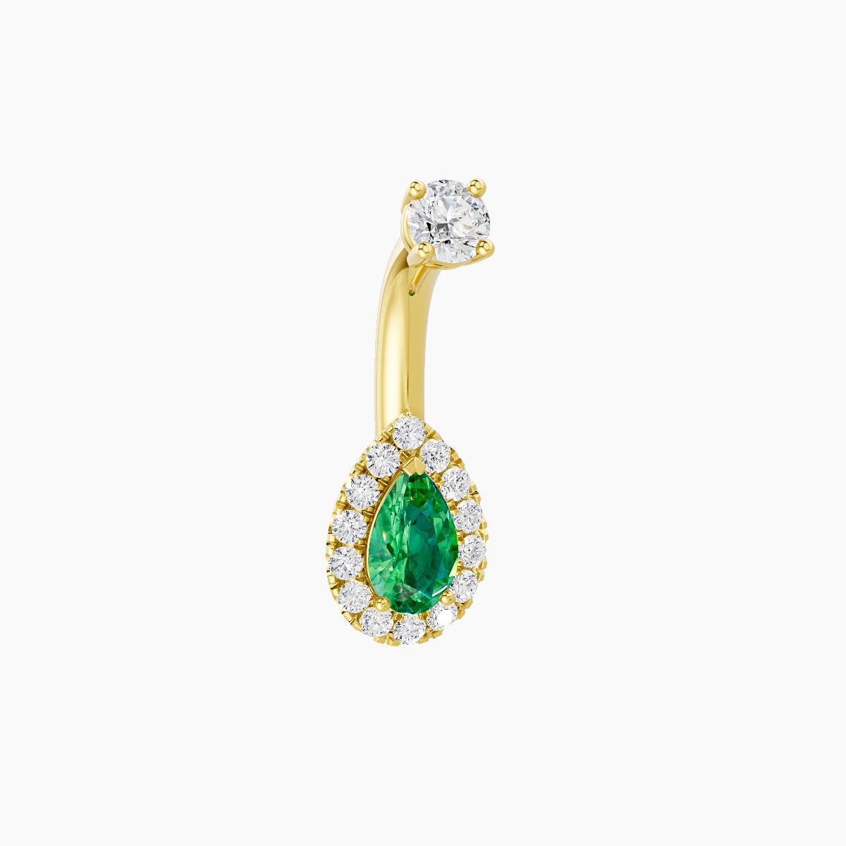 Eirene | 18k Yellow Gold 8 mm 6 mm Halo Pear Emerald & Diamond Belly Piercing
