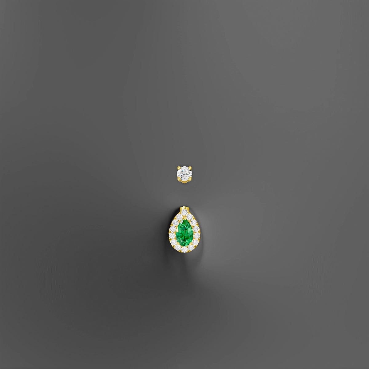 Eirene | 18k Yellow Gold 8 mm 6 mm Halo Pear Emerald & Diamond Belly Piercing