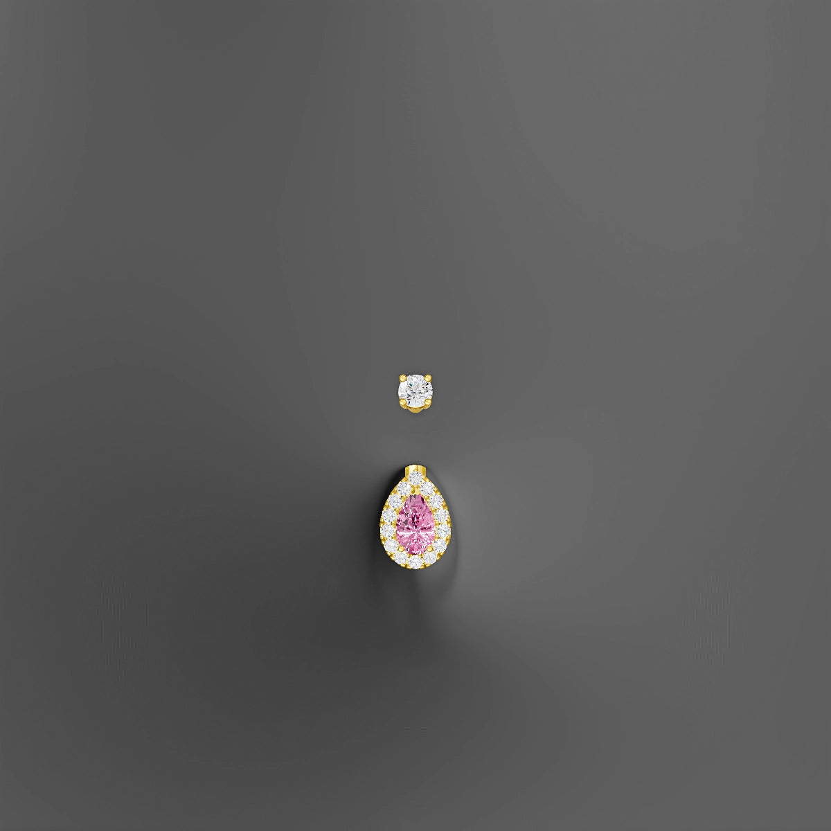 Eirene | 18k Yellow Gold 8 mm 6 mm Halo Pear Pink Sapphire & Diamond Belly Piercing