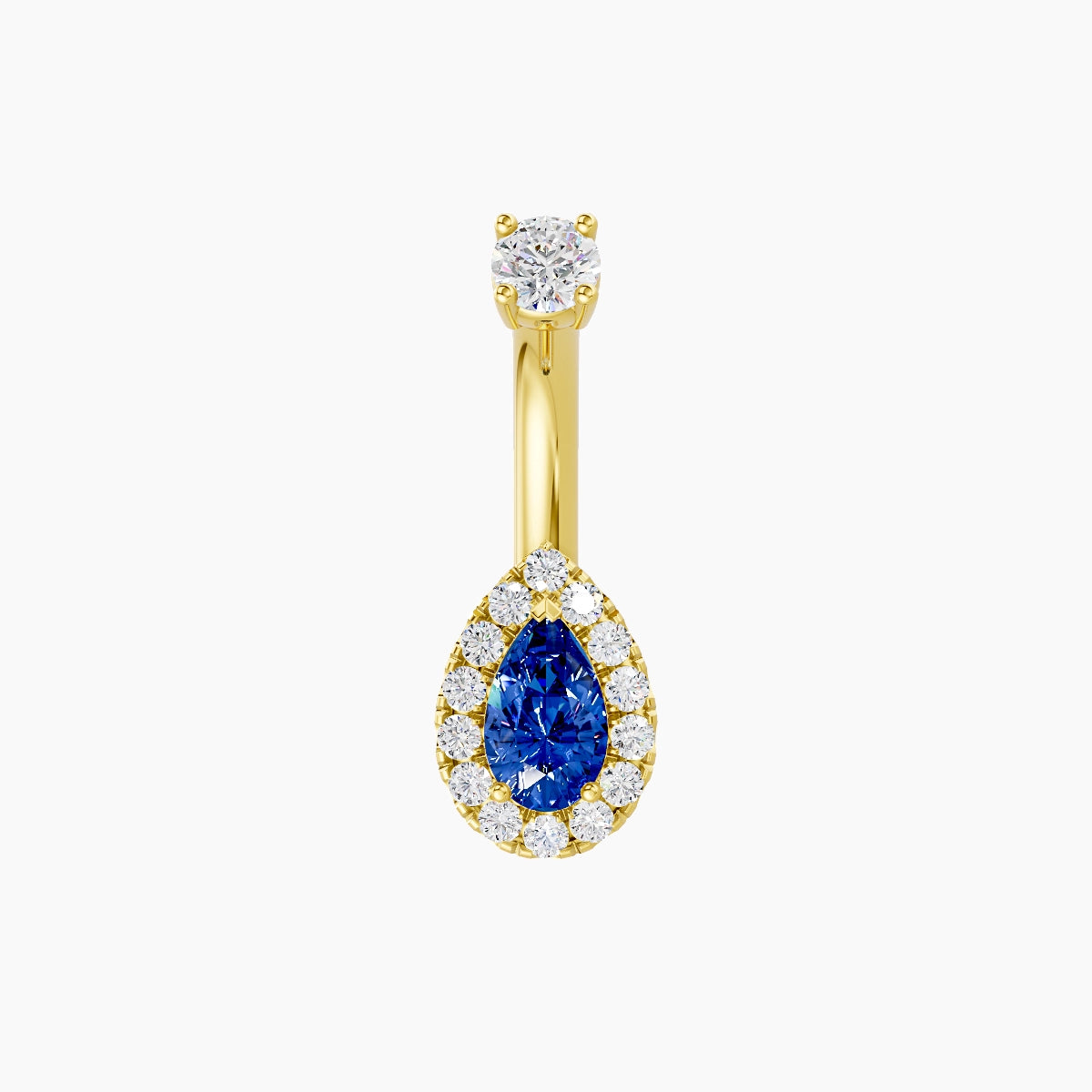Eirene | 18k Yellow Gold 8 mm 6 mm Halo Pear Sapphire & Diamond Belly Piercing