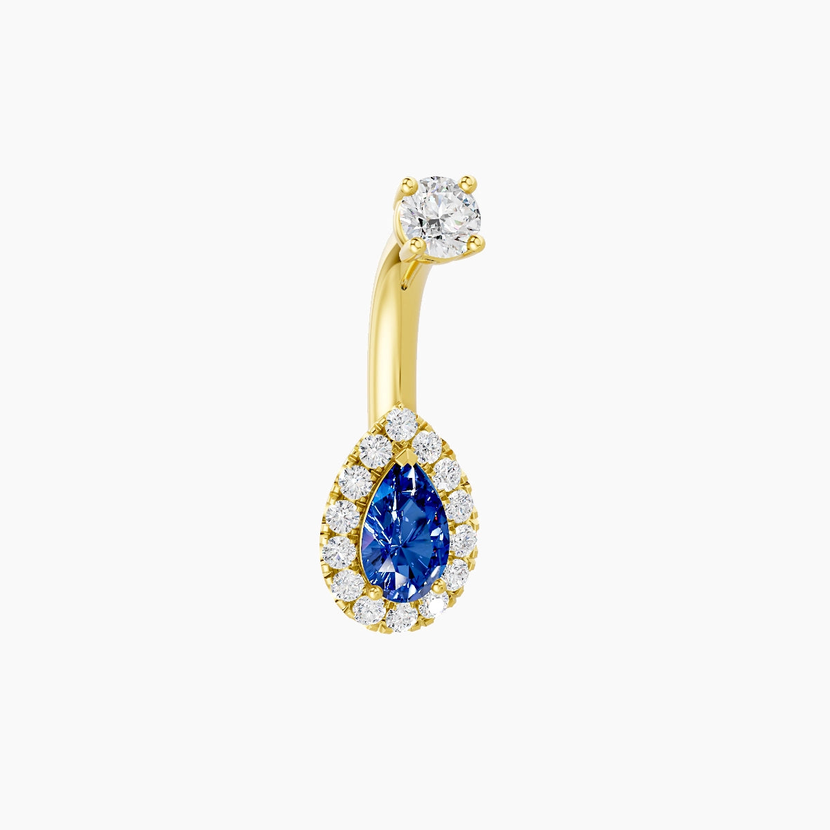 Eirene | 18k Yellow Gold 8 mm 6 mm Halo Pear Sapphire & Diamond Belly Piercing