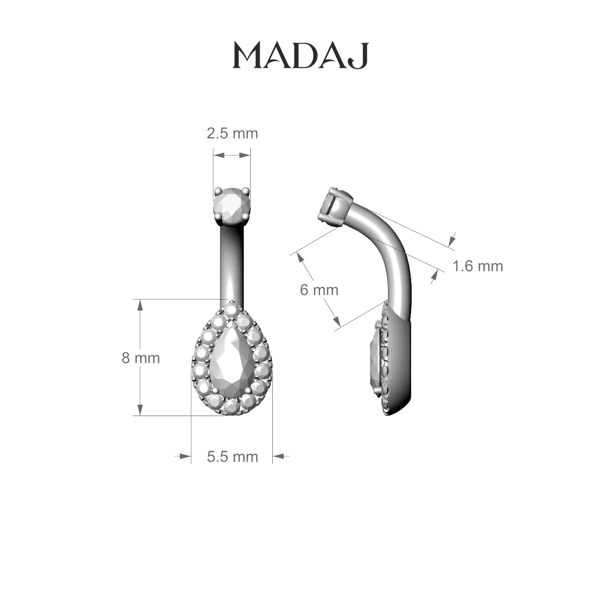Eirene | 18k Rose Gold 8 mm 6 mm Halo Pear Diamond Belly Piercing