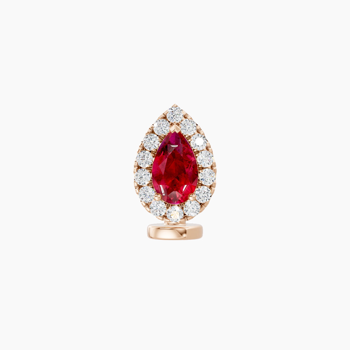 Eirene | 18k Rose Gold 6 mm 8.5 mm Halo Pear Ruby & Diamond Floating Navel Piercing