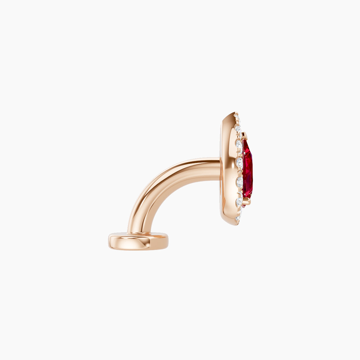 Eirene | 18k Rose Gold 6 mm 8.5 mm Halo Pear Ruby & Diamond Floating Navel Piercing
