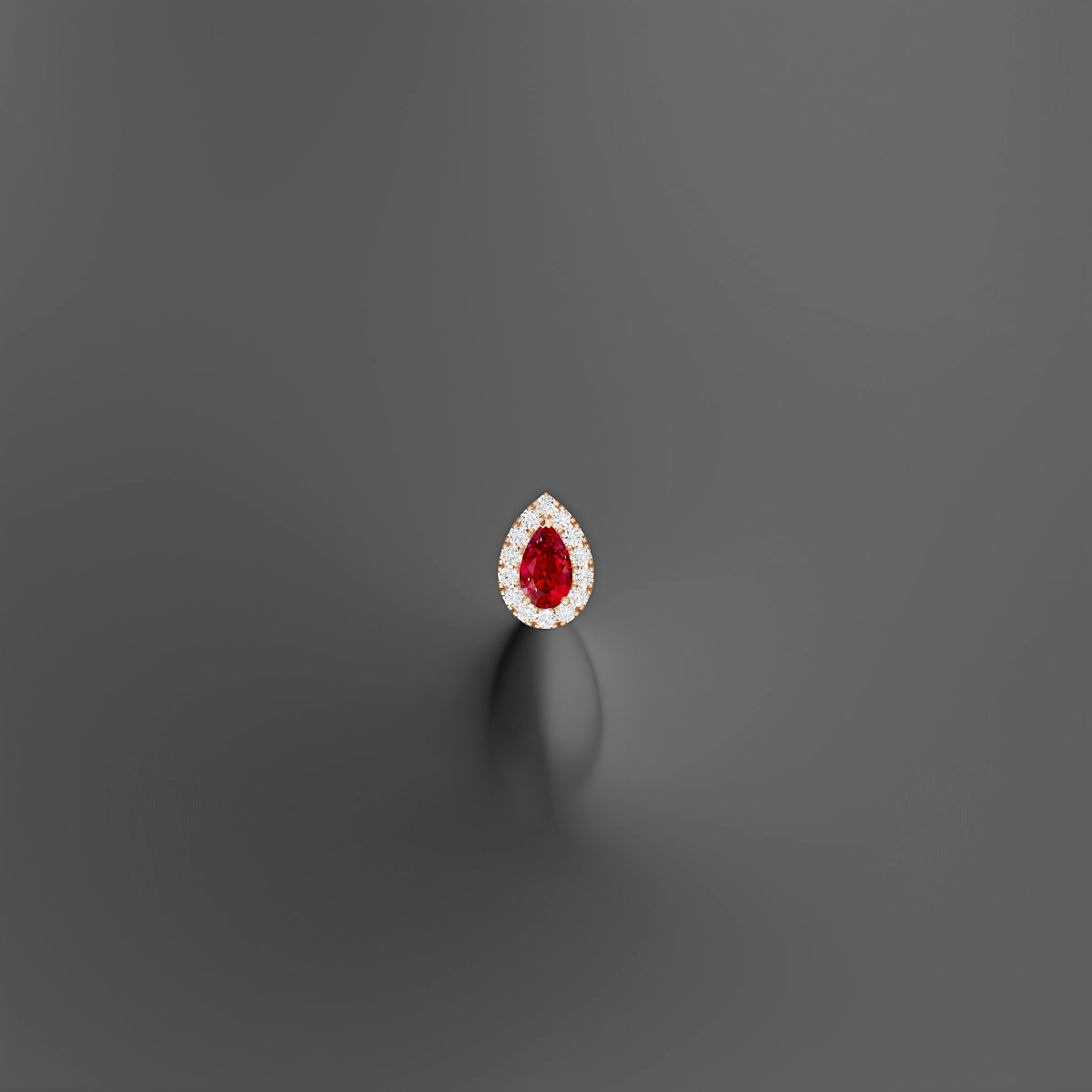 Eirene | 18k Rose Gold 6 mm 8.5 mm Halo Pear Ruby & Diamond Floating Navel Piercing