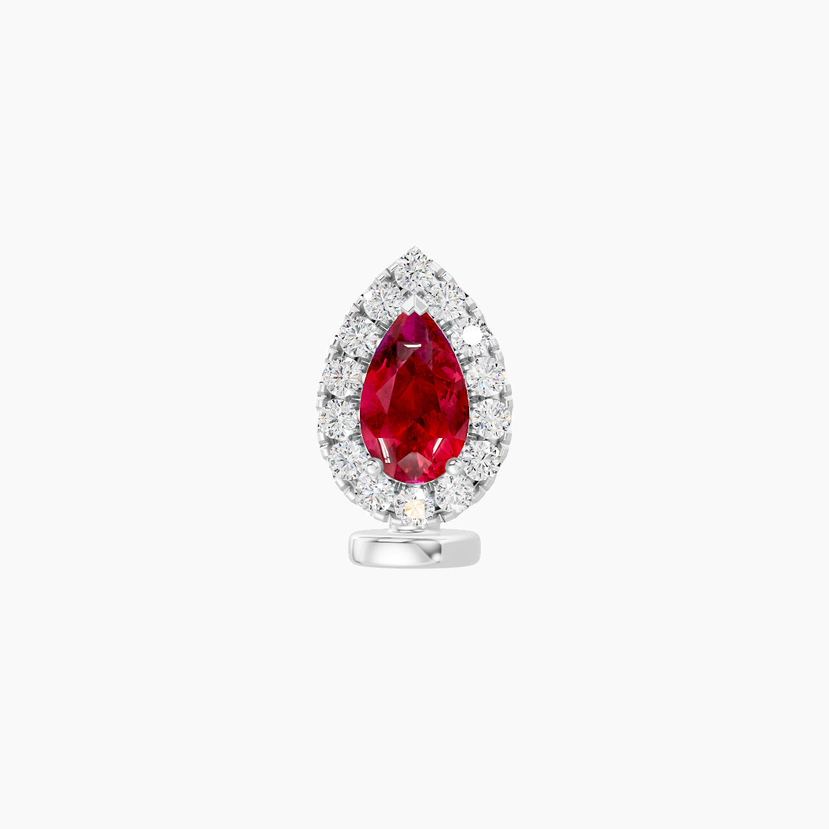 Eirene | 18k White Gold 6 mm 8.5 mm Halo Pear Ruby & Diamond Floating Navel Piercing