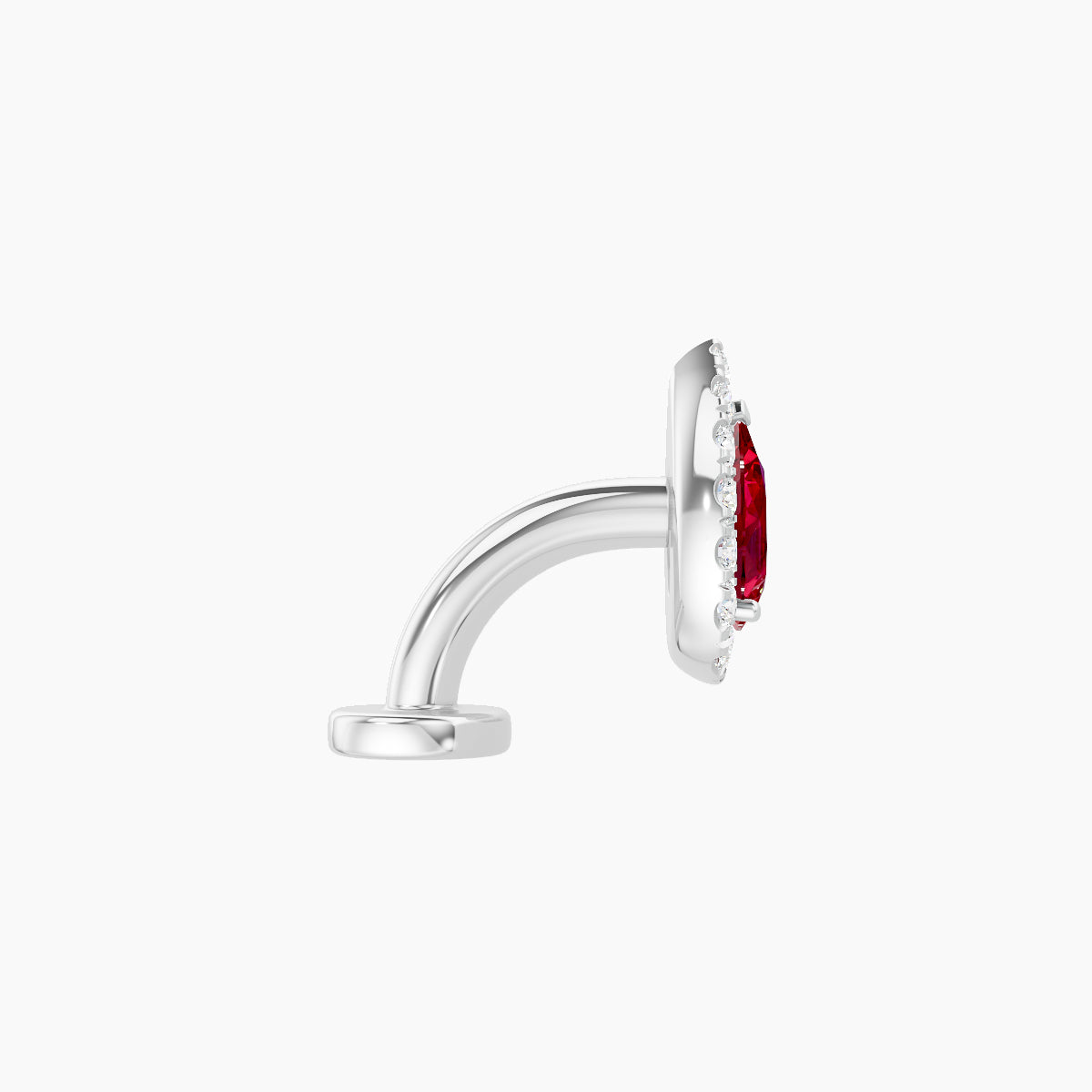 Eirene | 18k White Gold 6 mm 8.5 mm Halo Pear Ruby & Diamond Floating Navel Piercing