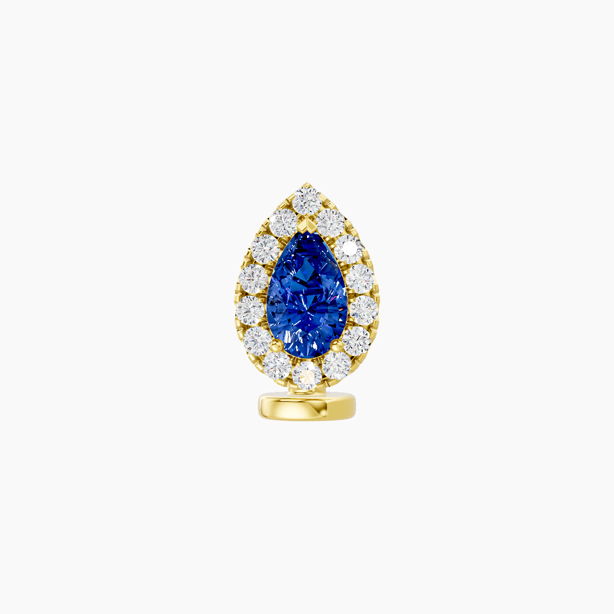 Eirene | 18k Yellow Gold 6 mm 8.5 mm Halo Pear Sapphire & Diamond Floating Navel Piercing