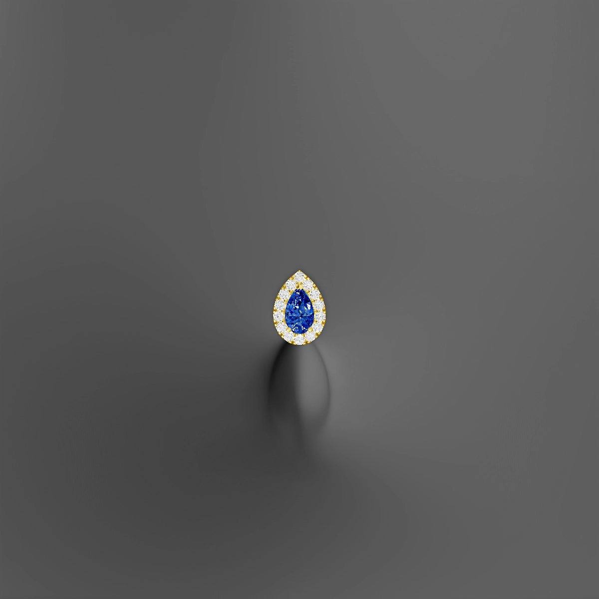 Eirene | 18k Yellow Gold 6 mm 8.5 mm Halo Pear Sapphire & Diamond Floating Navel Piercing