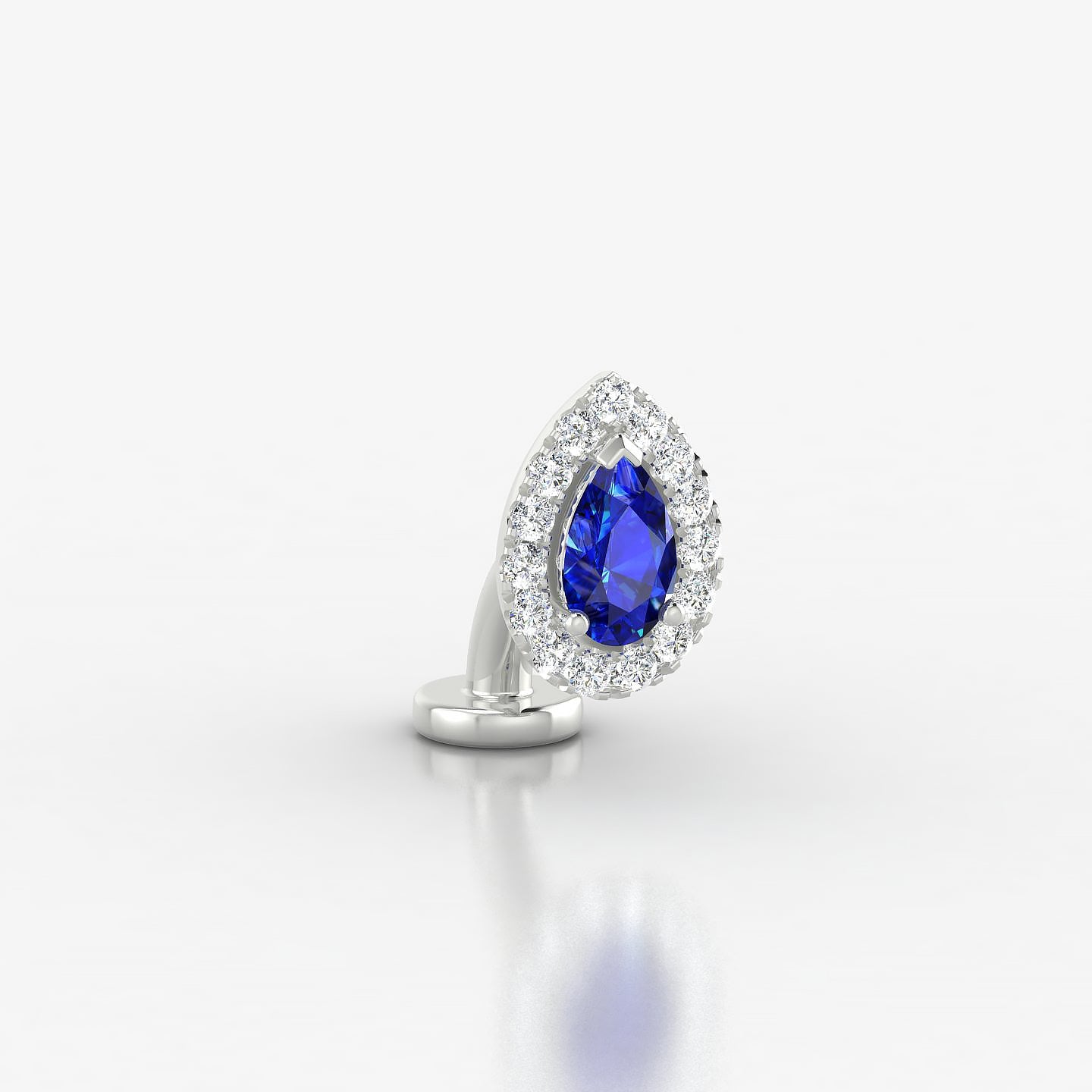 Eirene | 18k White Gold 6 mm 8.5 mm Halo Pear Sapphire & Diamond Floating Navel Piercing