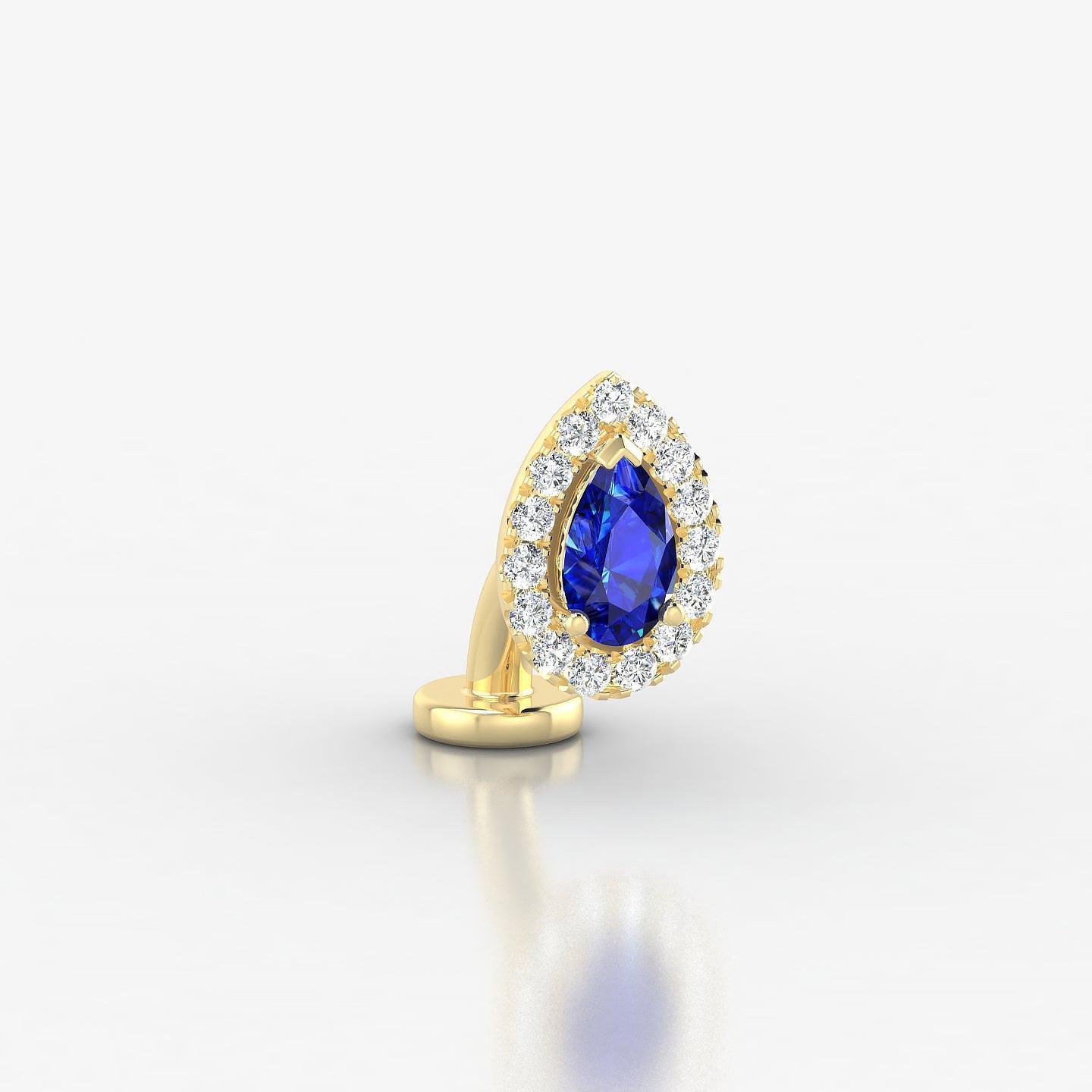 Eirene | 18k Yellow Gold 6 mm 8.5 mm Halo Pear Sapphire & Diamond Floating Navel Piercing