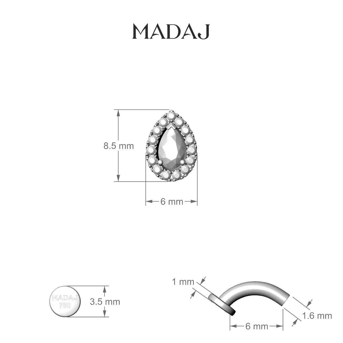 Eirene | 18k Rose Gold 8.5 mm 6 mm Halo Pear Diamond Floating Navel Piercing