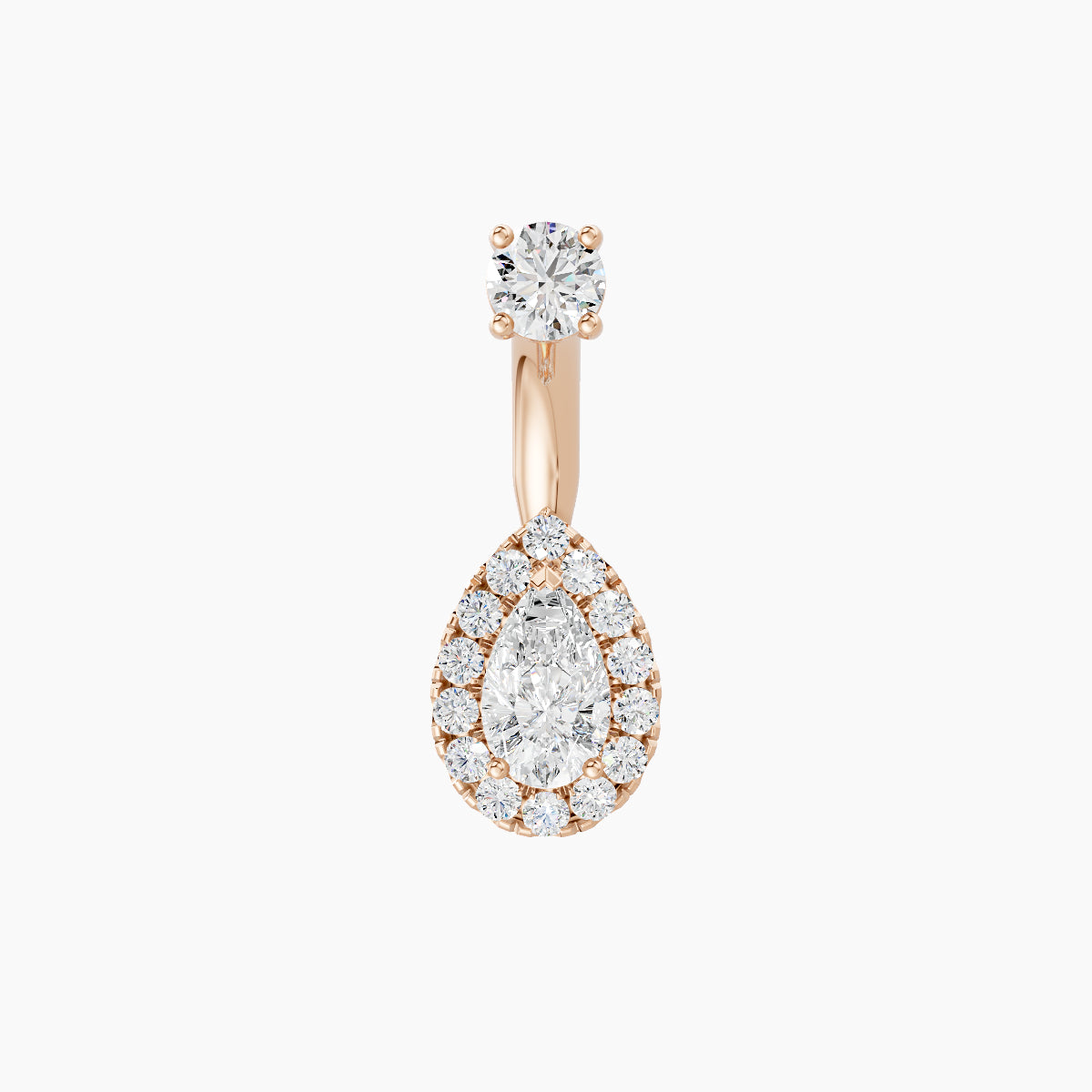 Eirene | 18k Rose Gold 8.5 mm 6 mm Halo Pear Diamond Navel Piercing