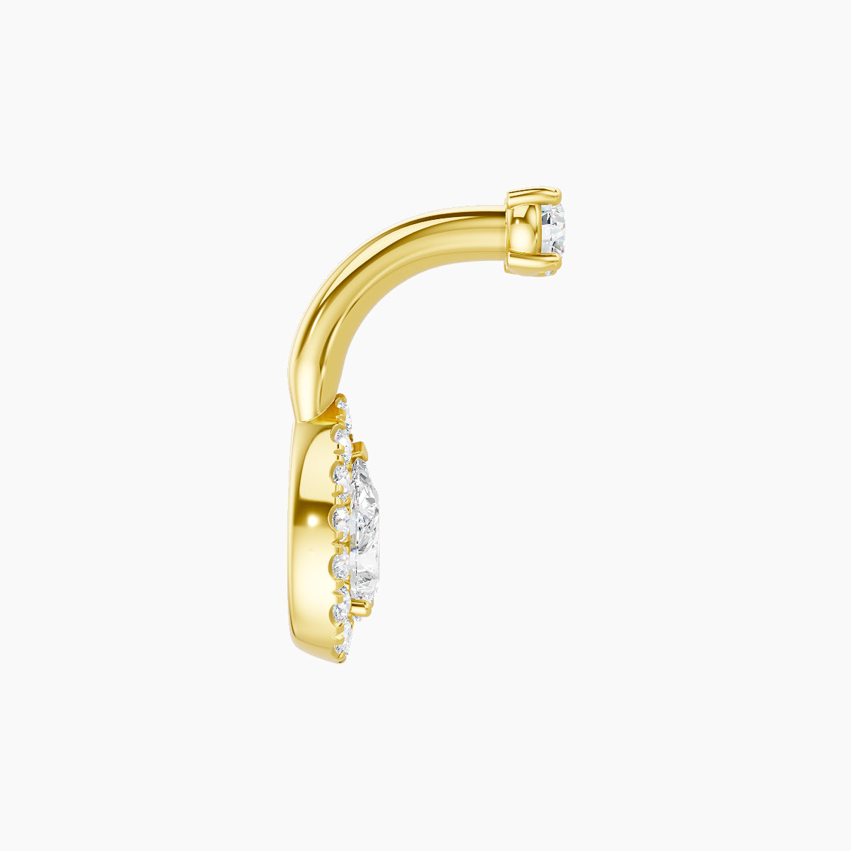 Eirene | 18k Yellow Gold 8.5 mm 6 mm Halo Pear Diamond Navel Piercing