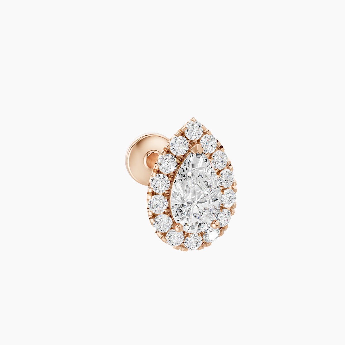 Eirene | 18k Rose Gold 8.5 mm 6.5 mm Halo Pear Diamond Piercing
