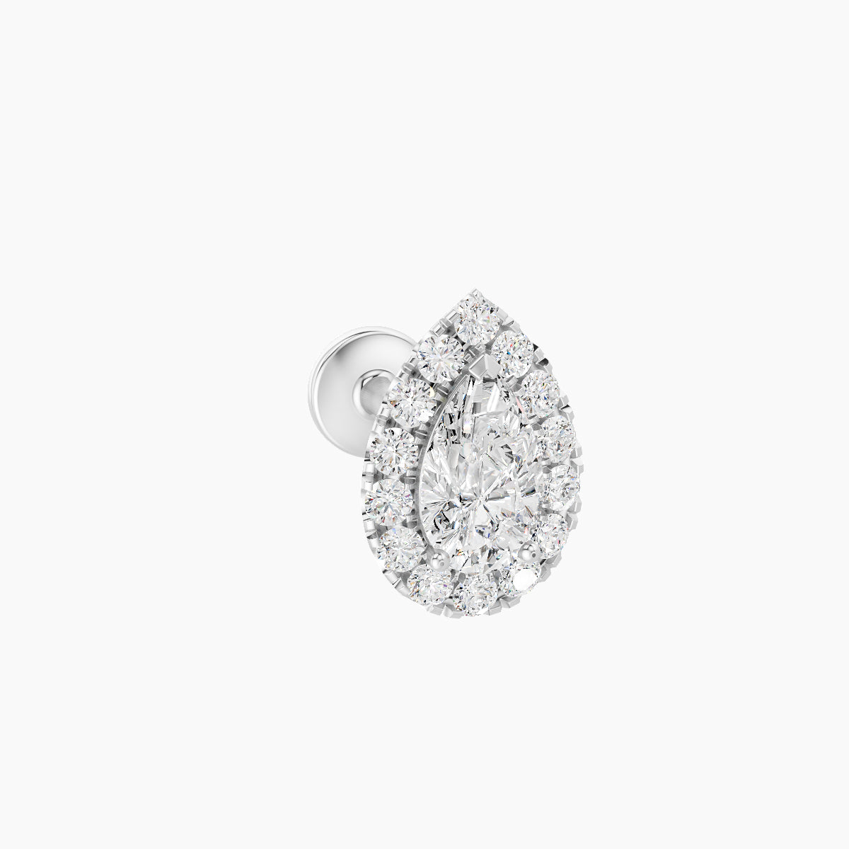 Eirene | 18k White Gold 8.5 mm 6.5 mm Halo Pear Diamond Piercing