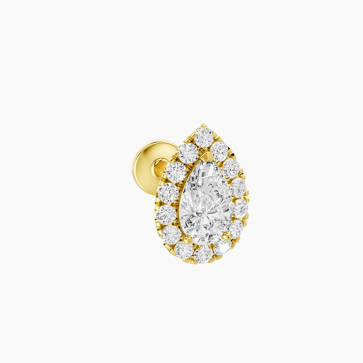 Eirene | 18k Yellow Gold 8.5 mm 6.5 mm Halo Pear Diamond Piercing