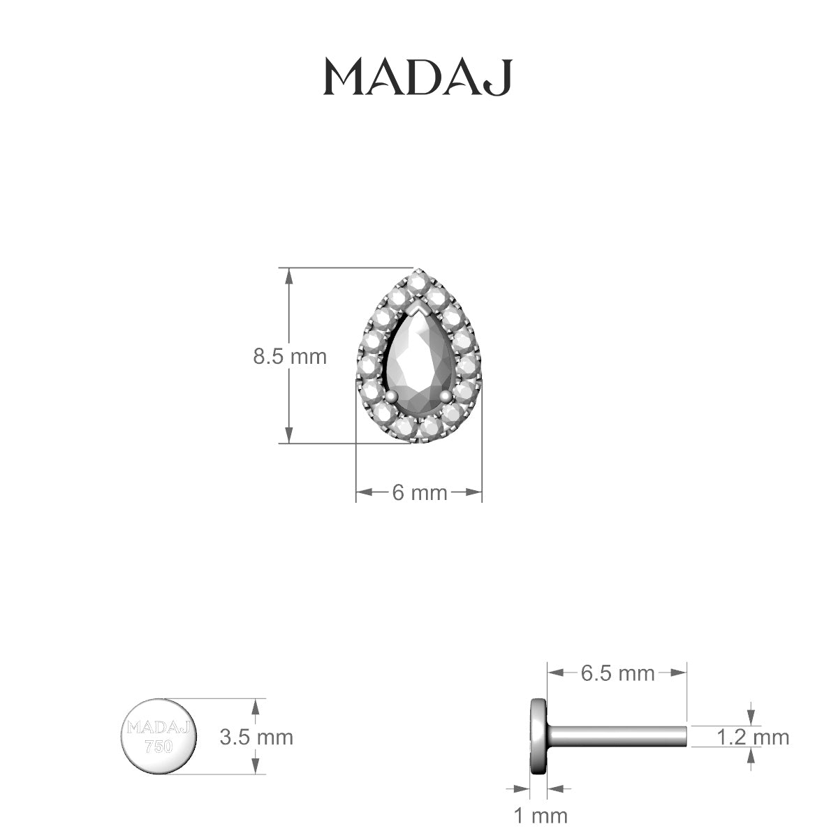 Eirene | 18k Yellow Gold 8.5 mm 6.5 mm Halo Pear Diamond Piercing