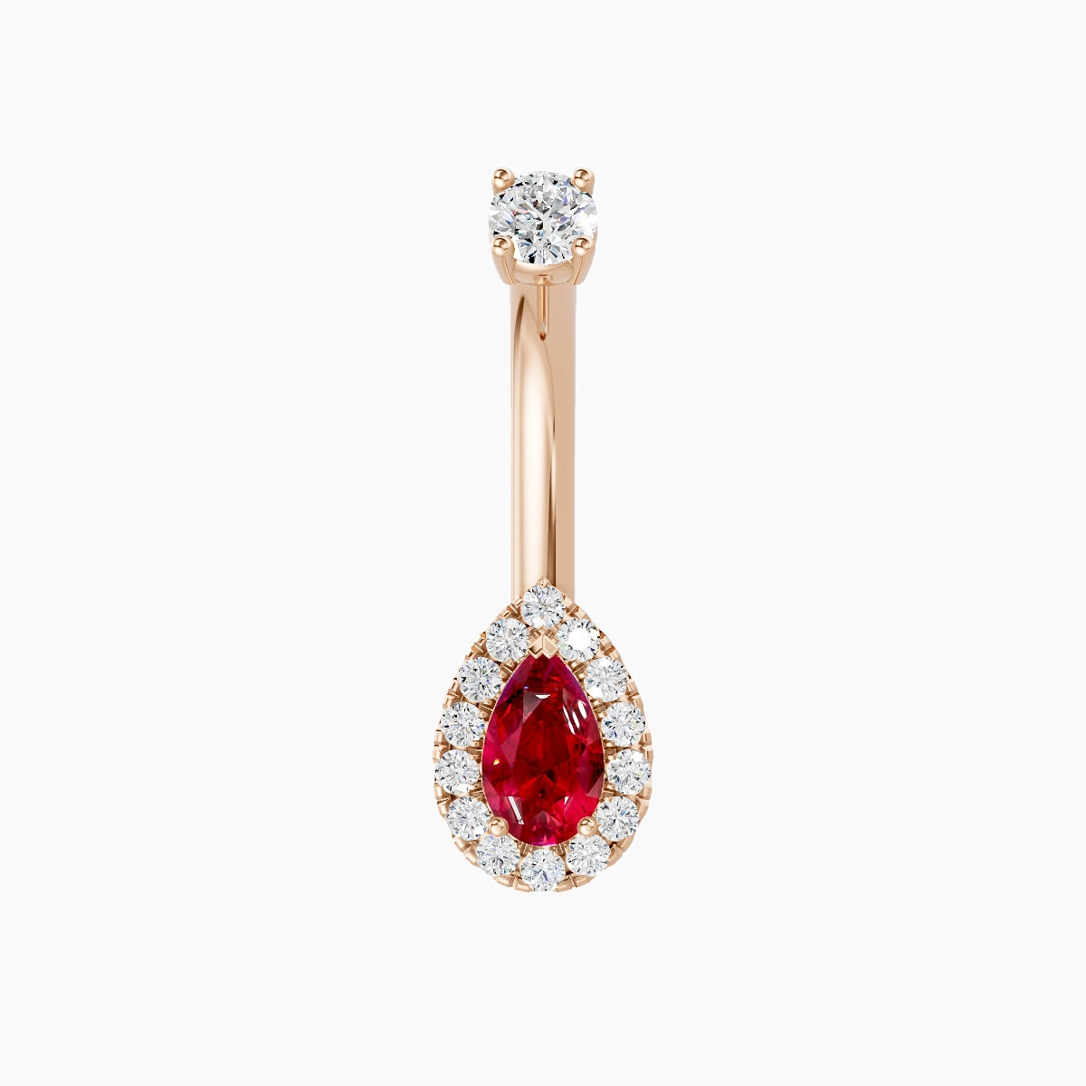Eirene | 18k Rose Gold 8 mm 8 mm Halo Pear Ruby & Diamond Belly Piercing