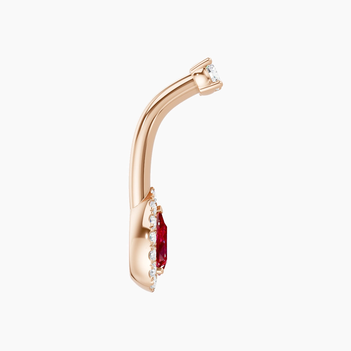 Eirene | 18k Rose Gold 8 mm 8 mm Halo Pear Ruby & Diamond Belly Piercing