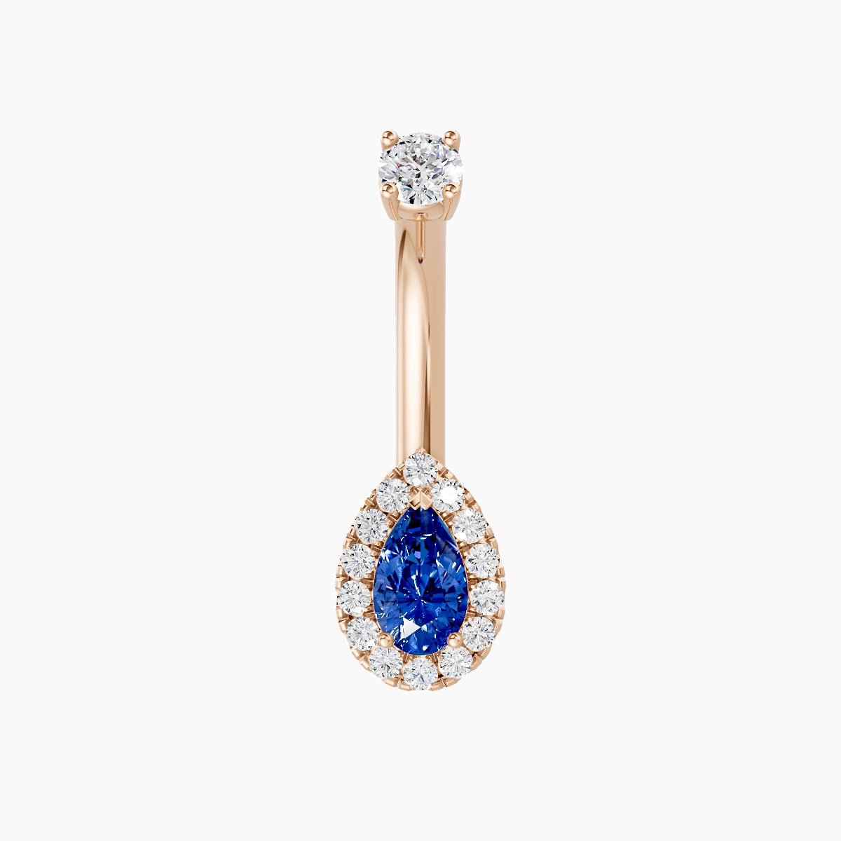 Eirene | 18k Rose Gold 8 mm 8 mm Halo Pear Sapphire & Diamond Belly Piercing