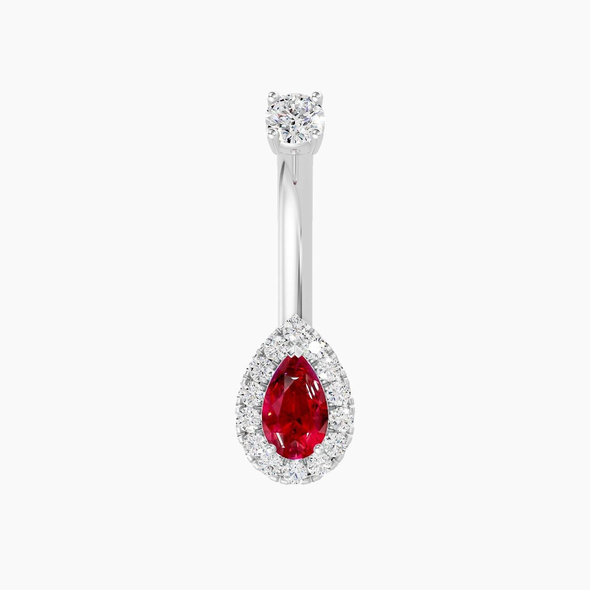 Eirene | 18k White Gold 8 mm 8 mm Halo Pear Ruby & Diamond Belly Piercing