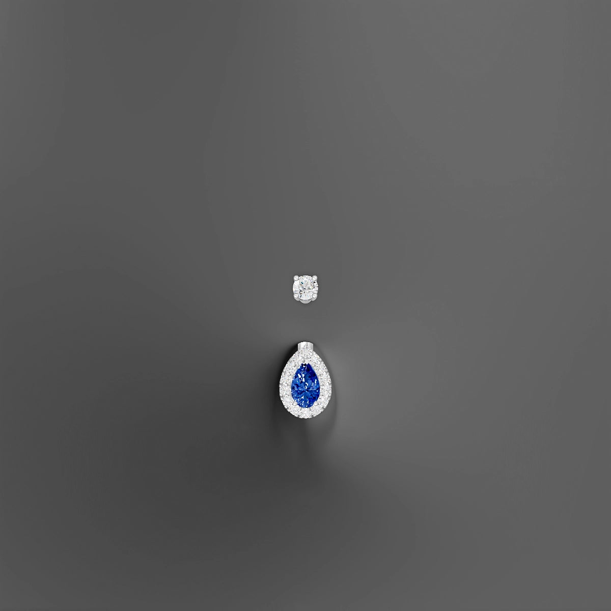 Eirene | 18k White Gold 8 mm 8 mm Halo Pear Sapphire & Diamond Belly Piercing