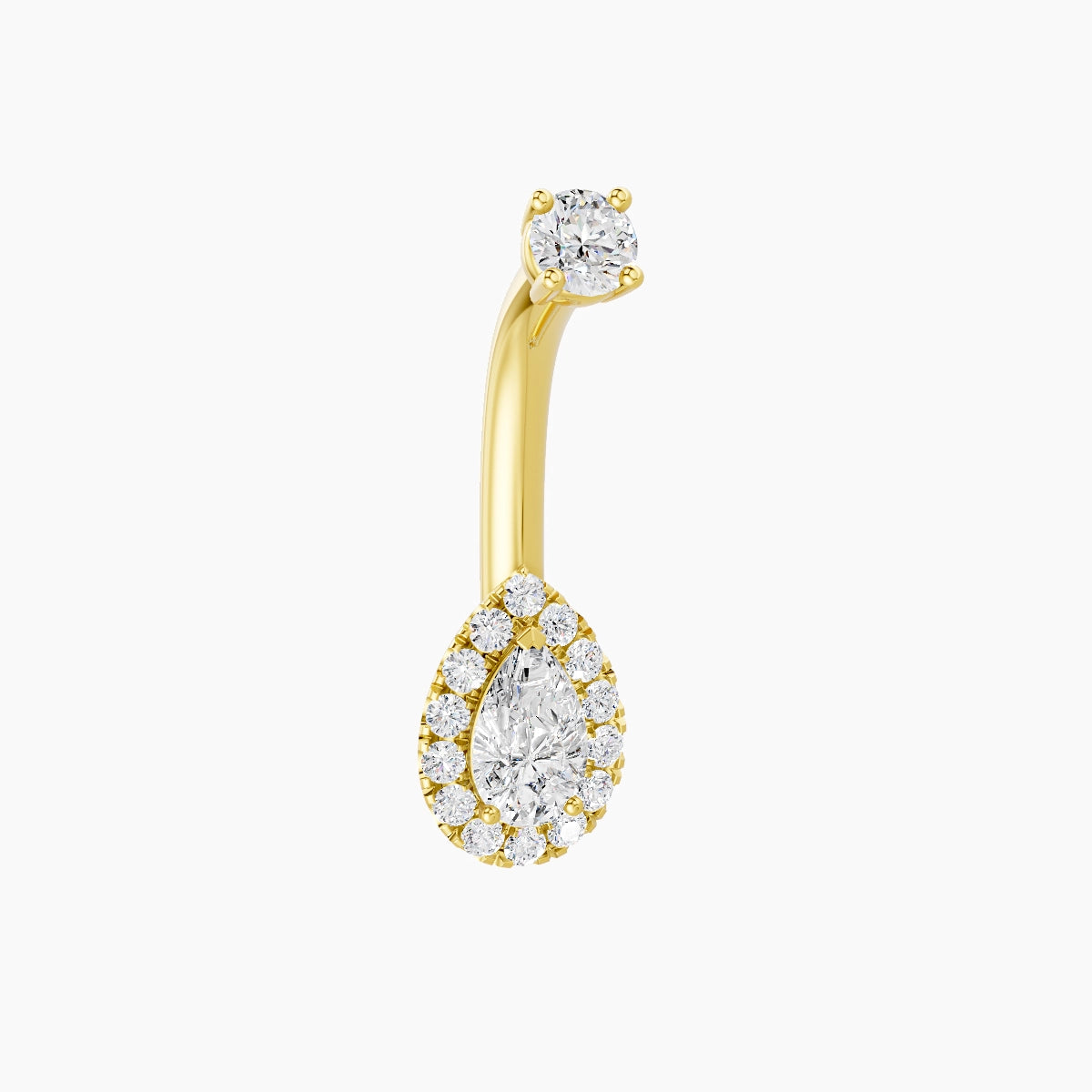 Eirene | 18k Yellow Gold 8 mm 8 mm Halo Pear Diamond Belly Piercing