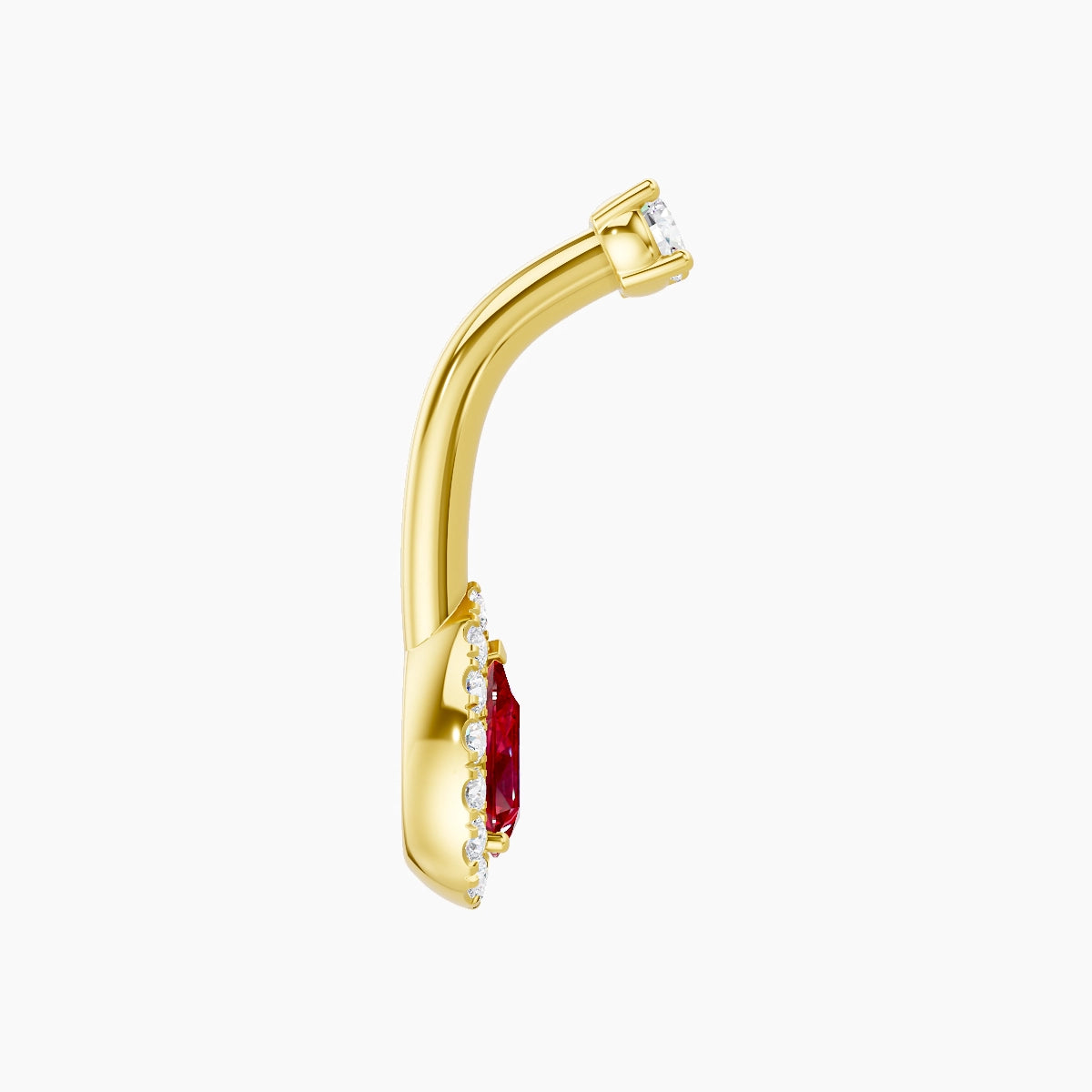 Eirene | 18k Yellow Gold 8 mm 8 mm Halo Pear Ruby & Diamond Belly Piercing