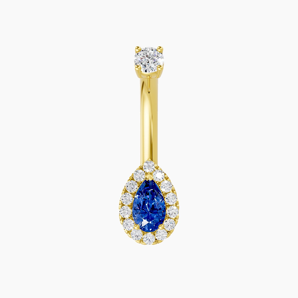 Eirene | 18k Yellow Gold 8 mm 8 mm Halo Pear Sapphire & Diamond Belly Piercing