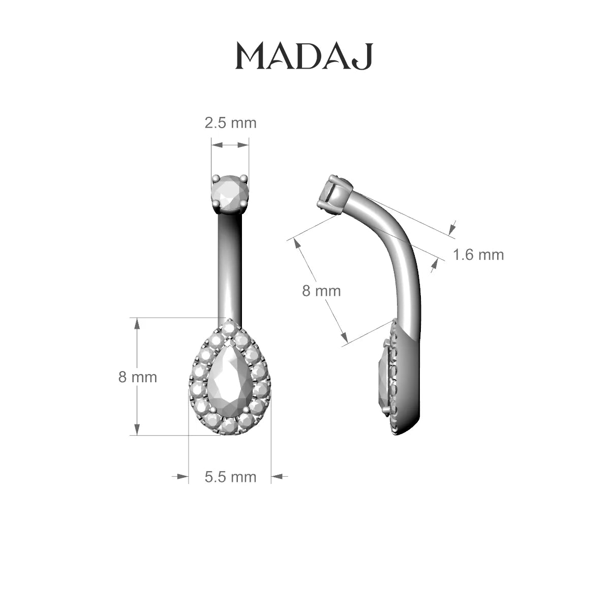 Eirene | 18k Yellow Gold 8 mm 8 mm Halo Pear Diamond Belly Piercing