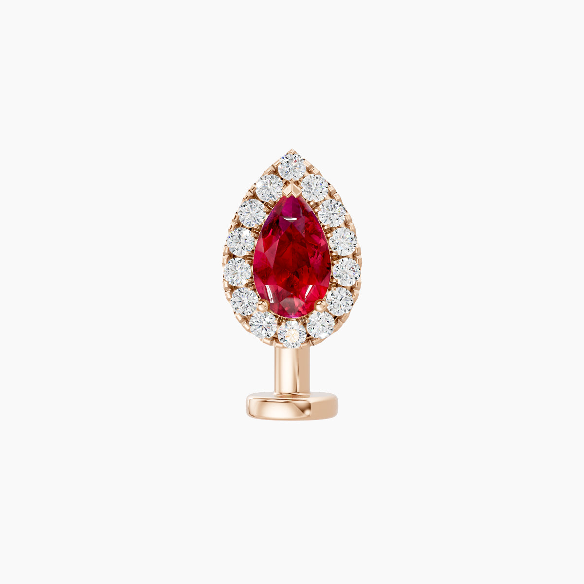 Eirene | 18k Rose Gold 8 mm 8.5 mm Halo Pear Ruby & Diamond Floating Navel Piercing