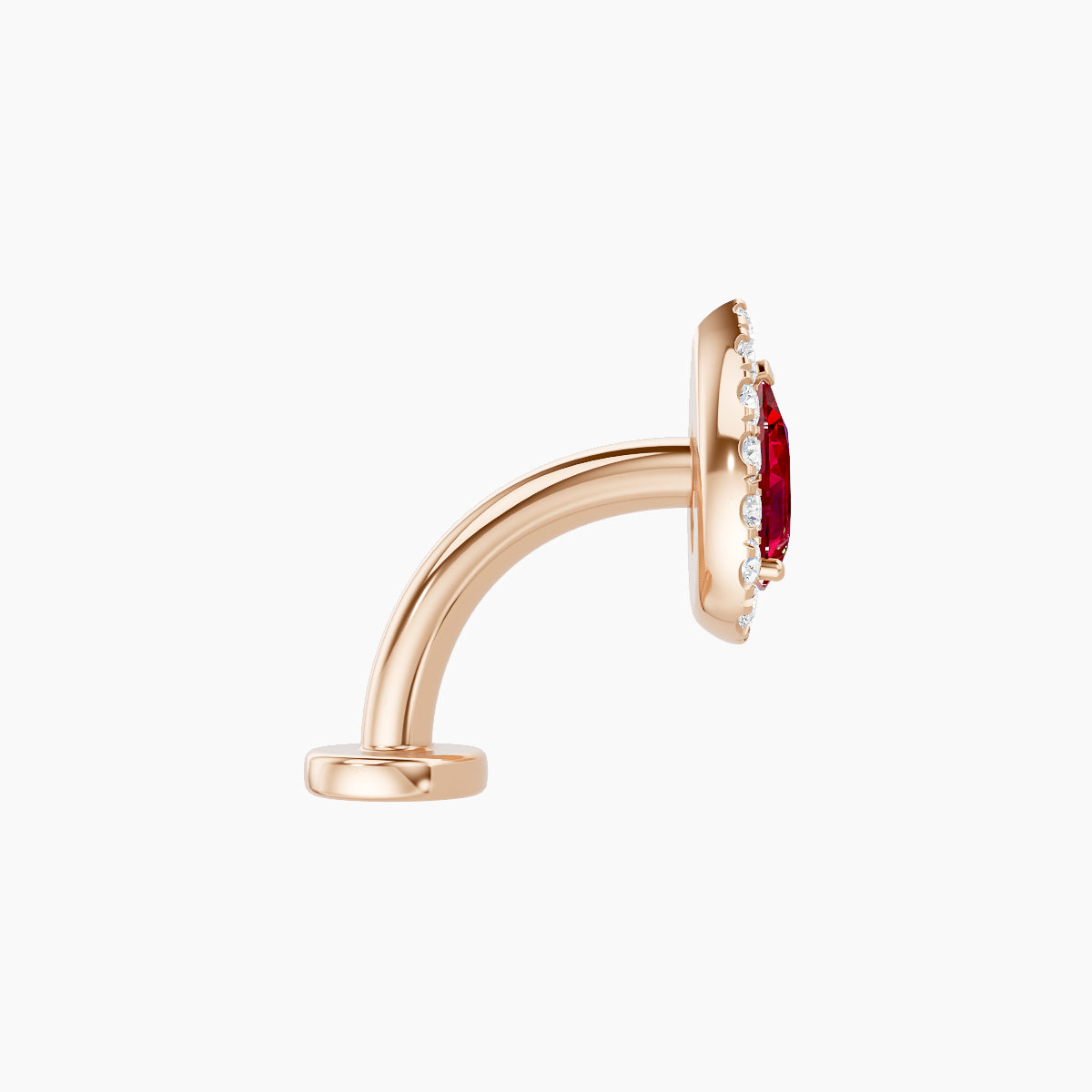 Eirene | 18k Rose Gold 8 mm 8.5 mm Halo Pear Ruby & Diamond Floating Navel Piercing