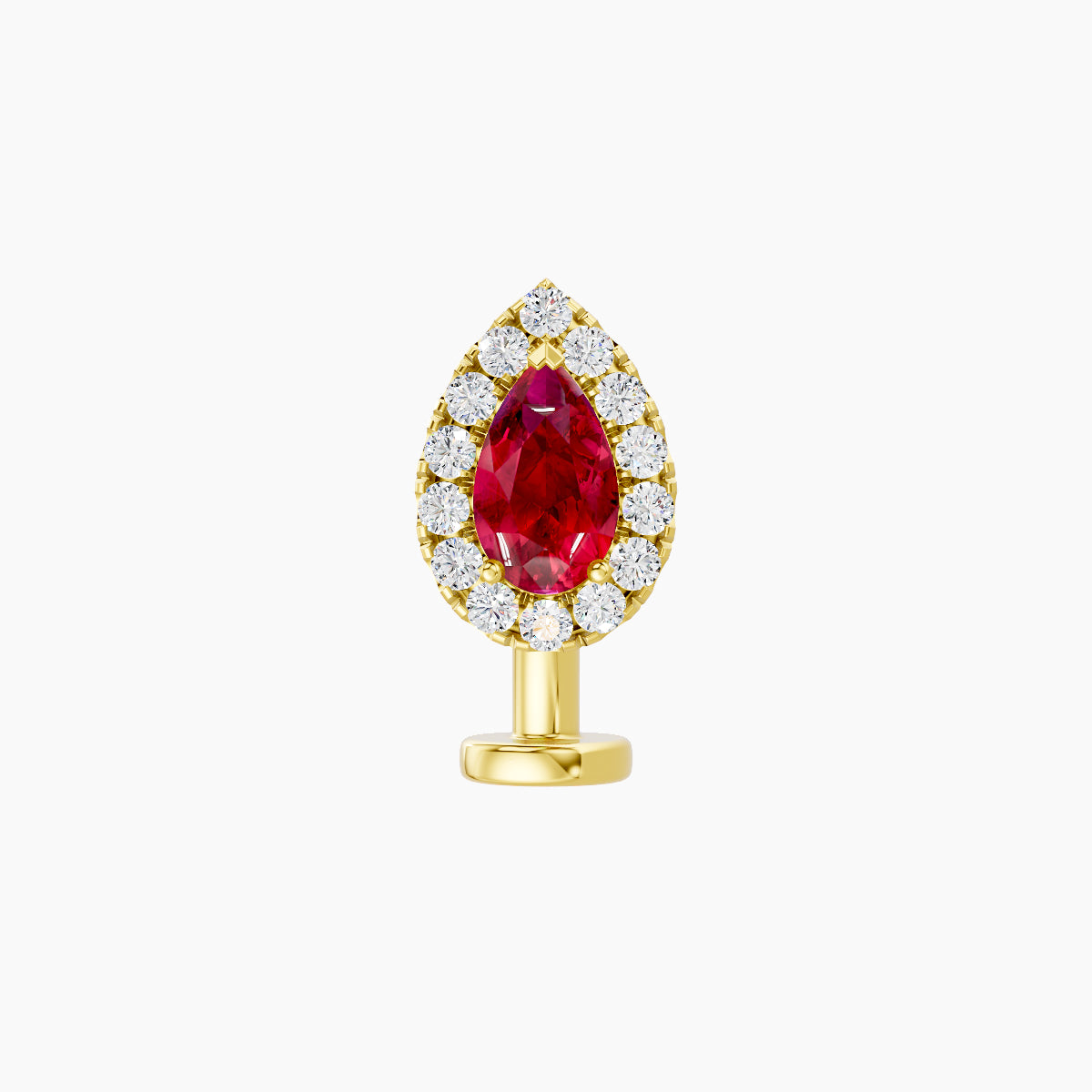 Eirene | 18k Yellow Gold 8 mm 8.5 mm Halo Pear Ruby & Diamond Floating Navel Piercing