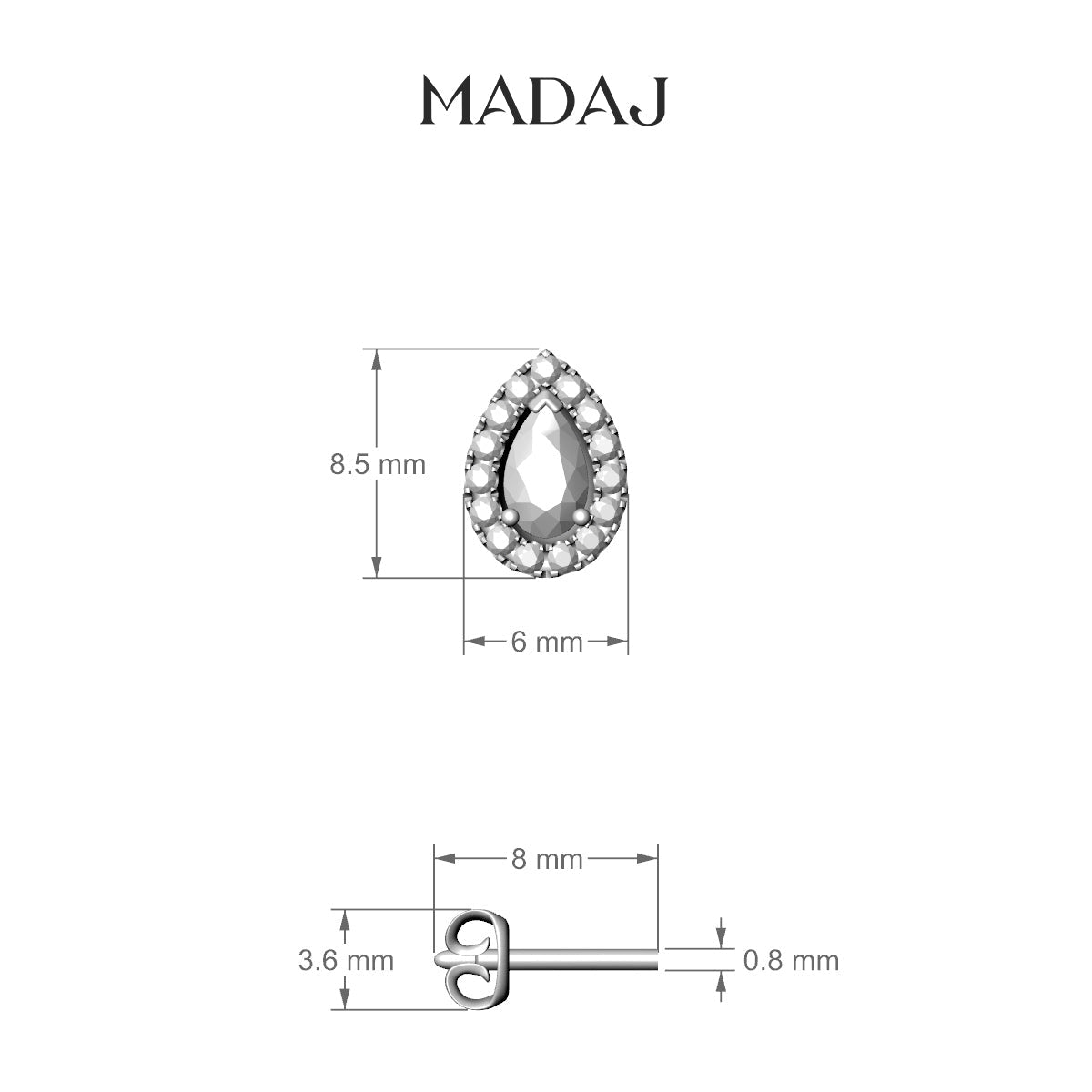 Eirene | 18k White Gold 8.5 mm Halo Pear Diamond Earring